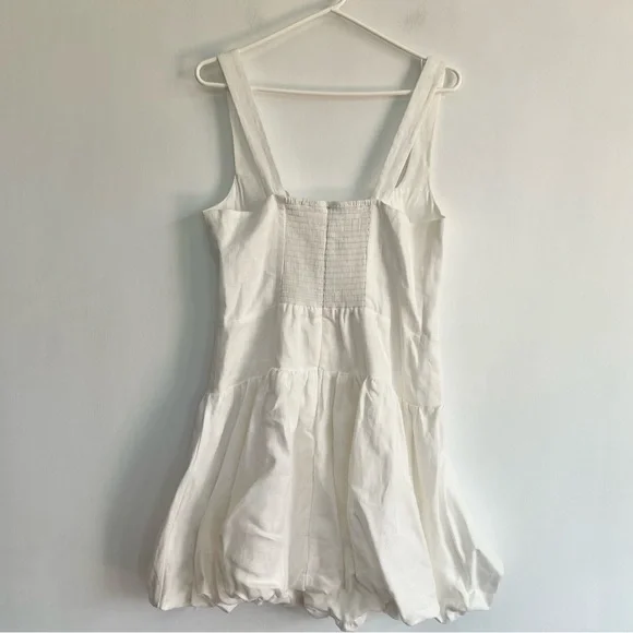 Reformation Delia Linen Dress White Bubble Skirt Square Neck Drop Waist Size 10 - Picture 3 of 12